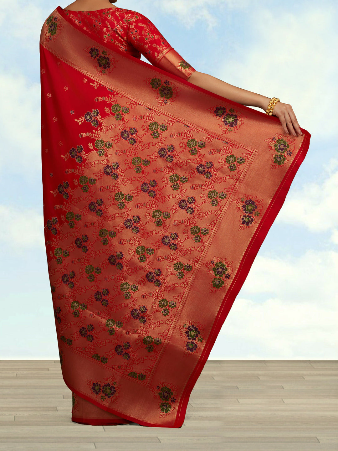 Red Woven Silk Blend Saree | SHOBITAM