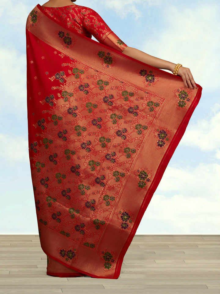 Red Woven Silk Blend Saree | SHOBITAM
