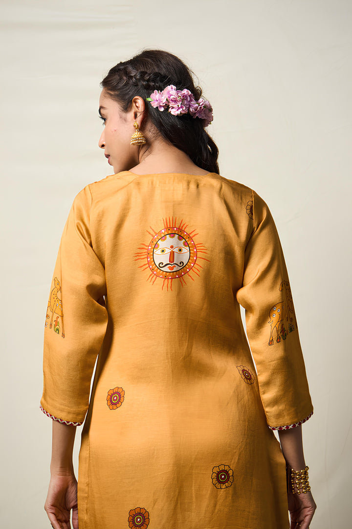 VANA MRIGA YELLOW KURTA + PALAZZO SET ( SET OF 2 ) | SHOBITAM