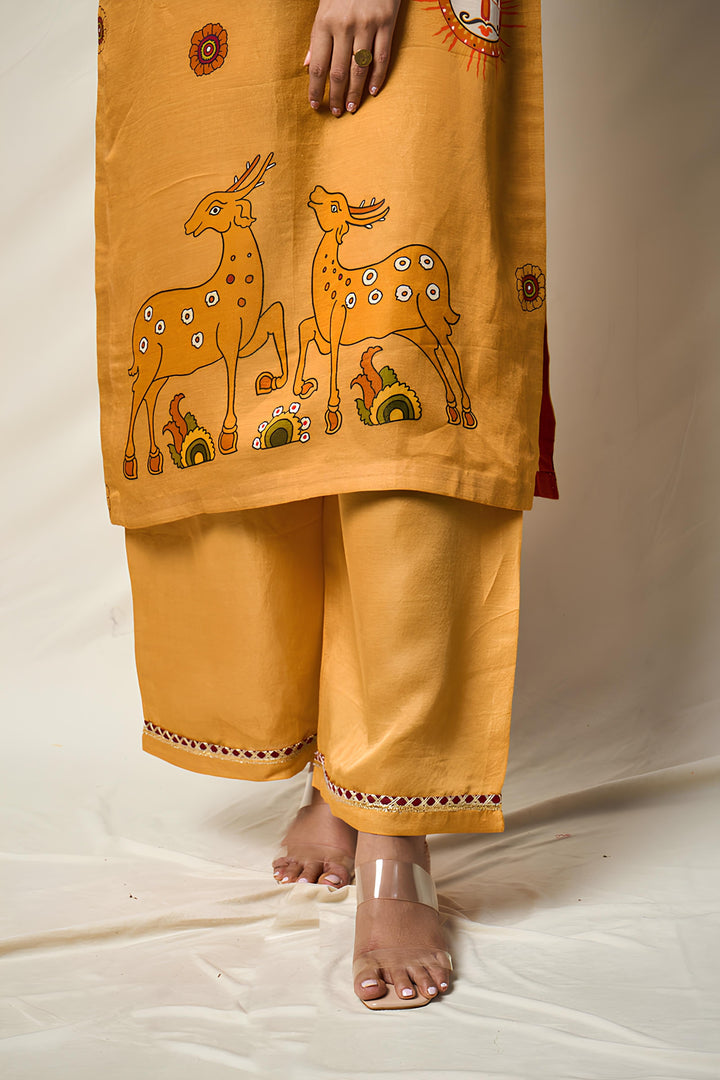 VANA MRIGA YELLOW KURTA + PALAZZO SET ( SET OF 2 ) | SHOBITAM