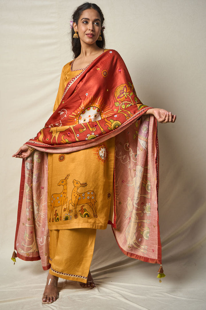 VANA MRIGA RUST DUPATTA | SHOBITAM
