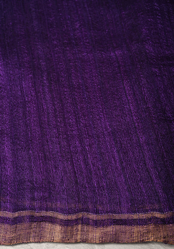 Purple Geecha Tussar Silk Saree with  Jamdani Meenakari Weaving and Minimal Zari Border | SILK MARK CERTIFIED