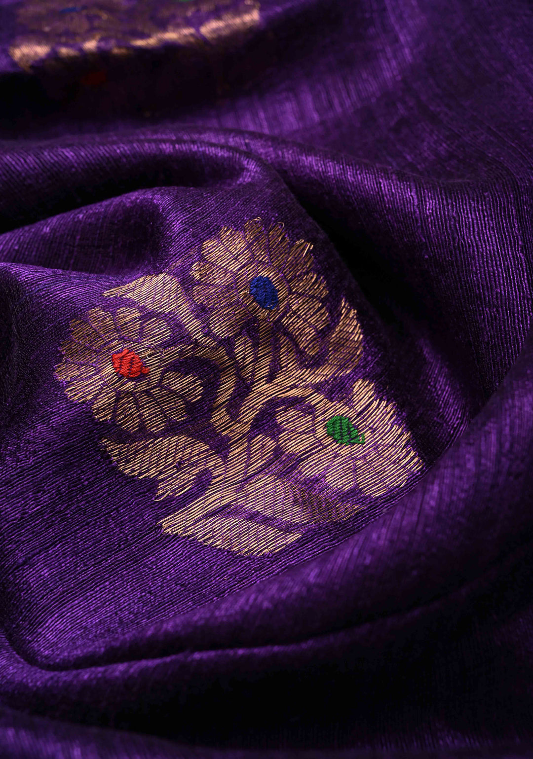 Purple Geecha Tussar Silk Saree with  Jamdani Meenakari Weaving and Minimal Zari Border | SILK MARK CERTIFIED