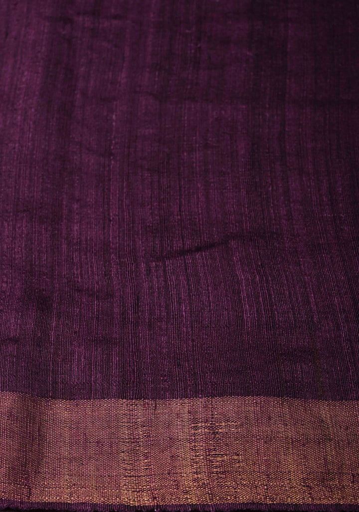 Wine Matka Muslin Silk with Coin Interweave on the Muslin Stripes of the Saree and Minimal Zari Border | SILK MARK CERTIFIED