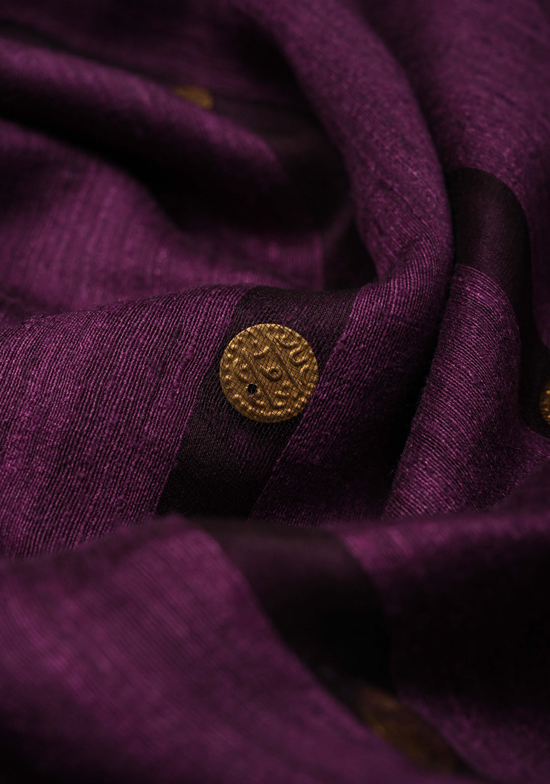 Wine Matka Muslin Silk with Coin Interweave on the Muslin Stripes of the Saree and Minimal Zari Border | SILK MARK CERTIFIED