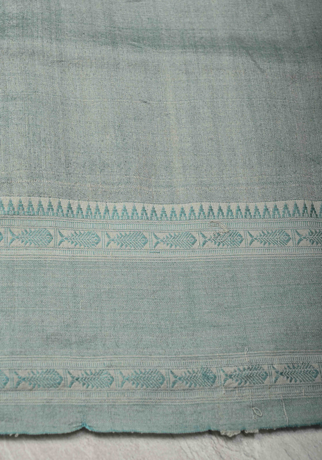 Turquoise Geecha Tussar Silk Saree with Jamdani Style Parrot Pallu and Stack Border | SILK MARK CERTIFIED