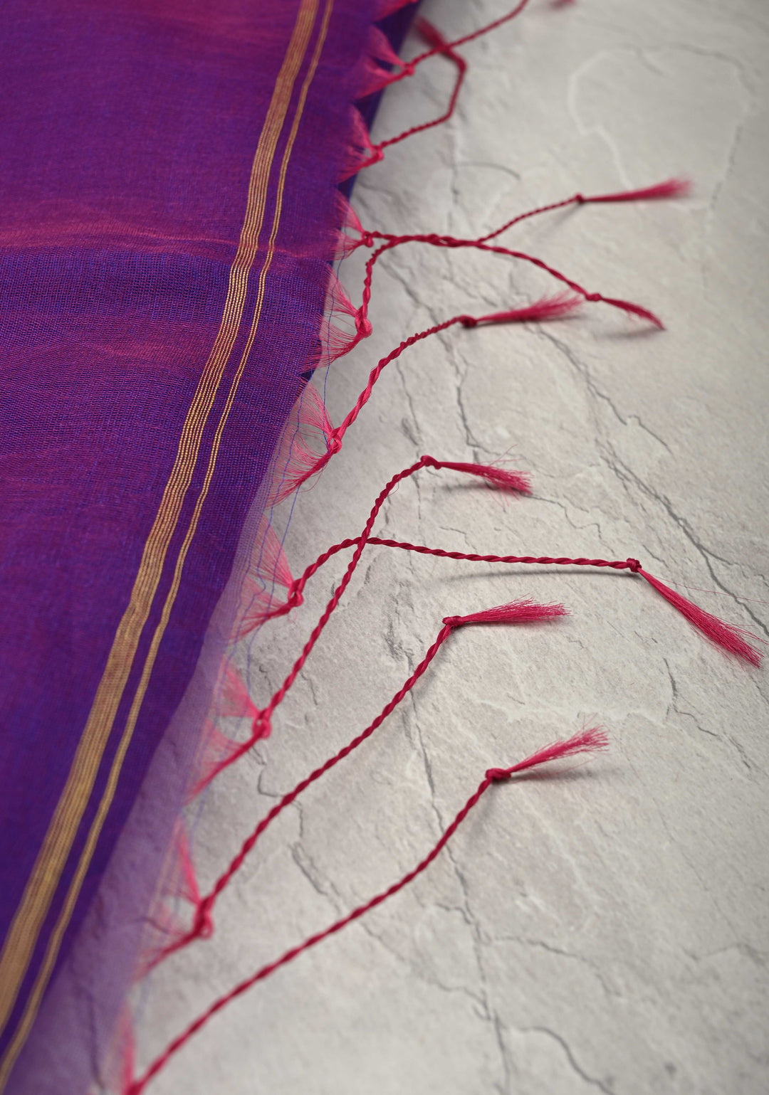 Purple Dual tone Silk Muslin Saree with Resham Jamdani Weaving and Border | SILK MARK CERTIFIED