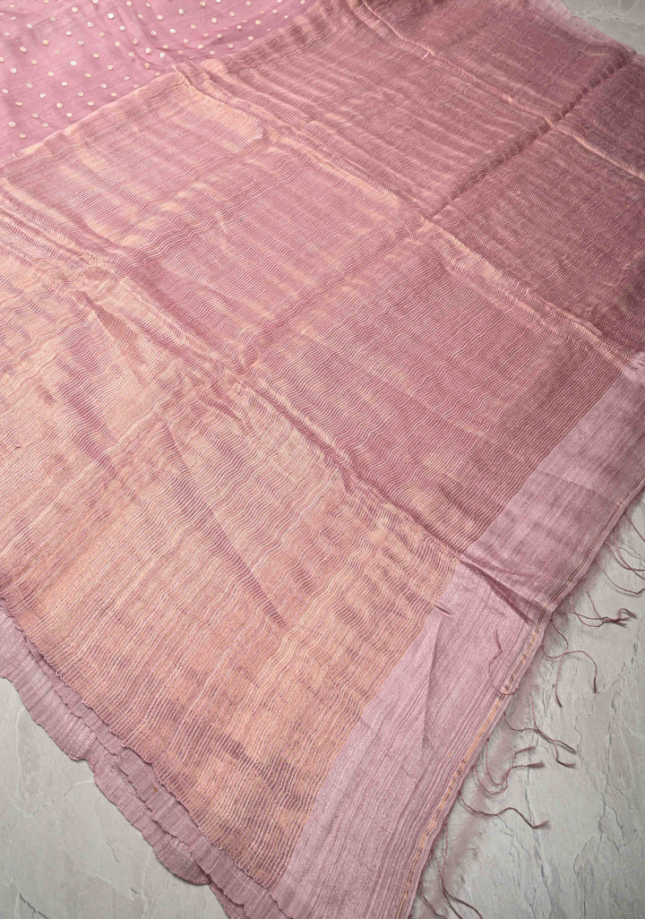 Dusty Rose Half Matka Silk and Muslin with Mother of Pearls weave | SILK MARK CERTIFIED