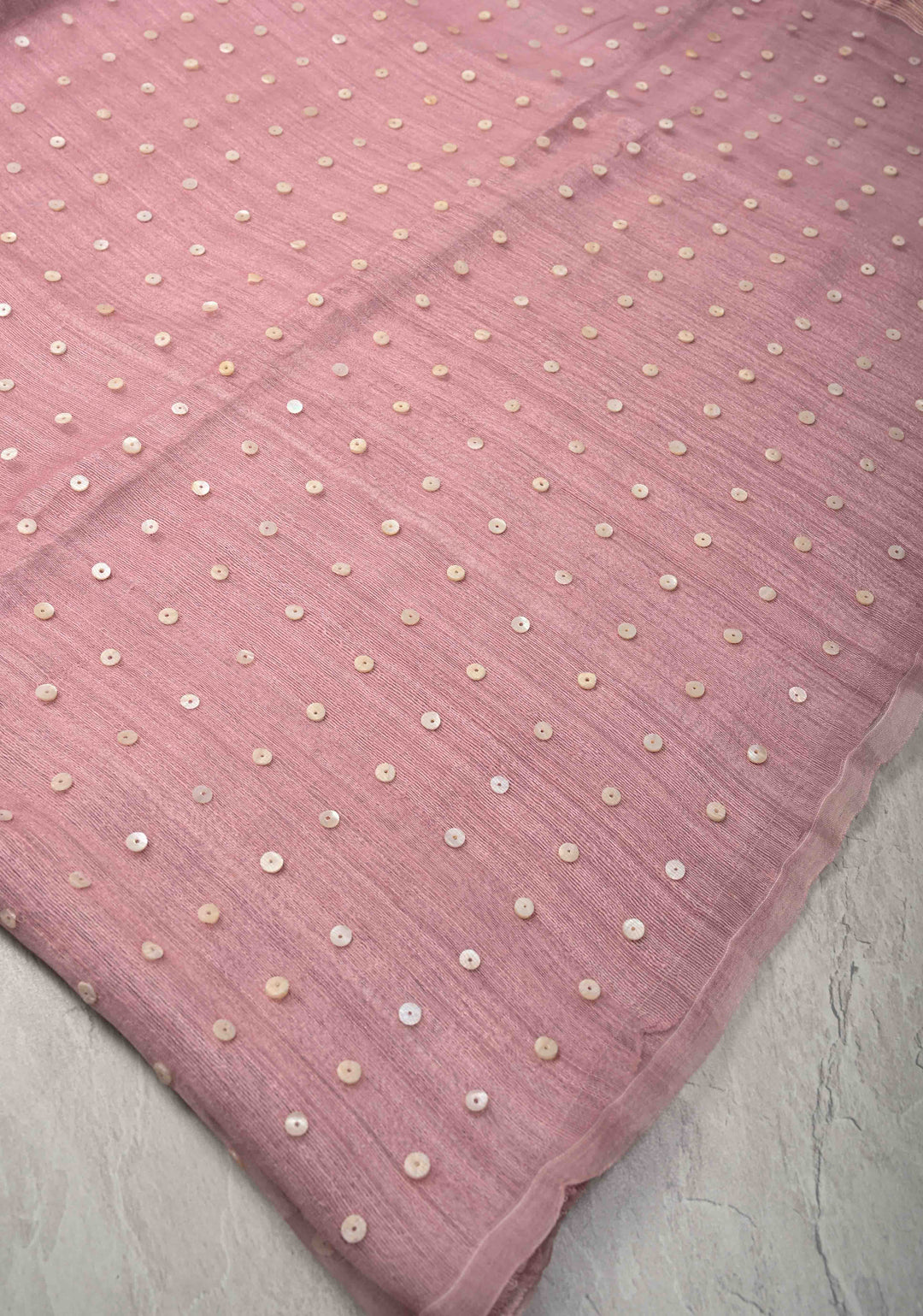Dusty Rose Half Matka Silk and Muslin with Mother of Pearls weave | SILK MARK CERTIFIED