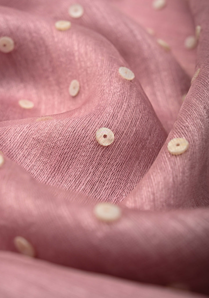 Dusty Rose Half Matka Silk and Muslin with Mother of Pearls weave | SILK MARK CERTIFIED