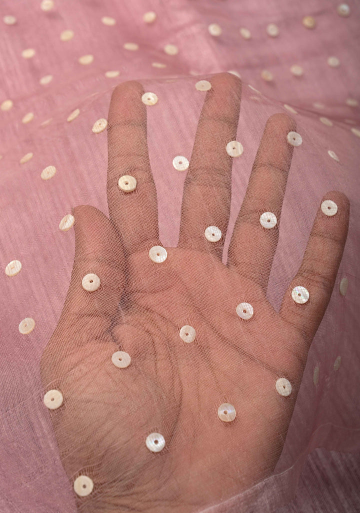 Dusty Rose Half Matka Silk and Muslin with Mother of Pearls weave | SILK MARK CERTIFIED
