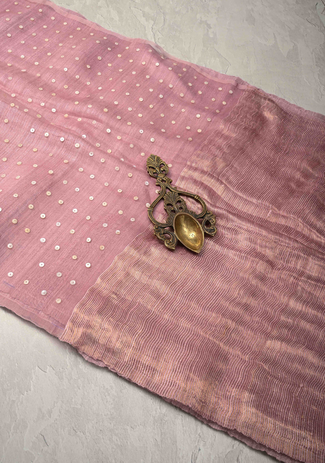 Dusty Rose Half Matka Silk and Muslin with Mother of Pearls weave | SILK MARK CERTIFIED