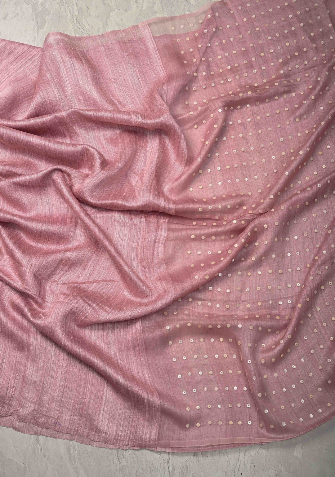 Dusty Rose Half Matka Silk and Muslin with Mother of Pearls weave | SILK MARK CERTIFIED