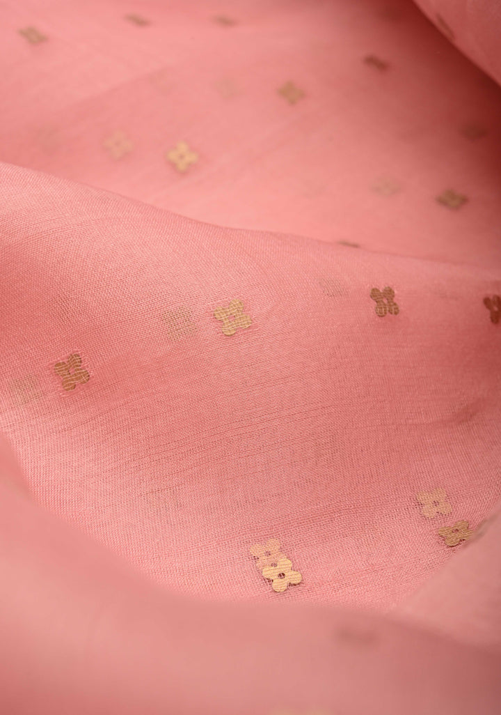 Coral Peach Silk Muslin Silk Saree with Pocket Sequins and Minimal Zari Border | SILK MARK CERTIFIED