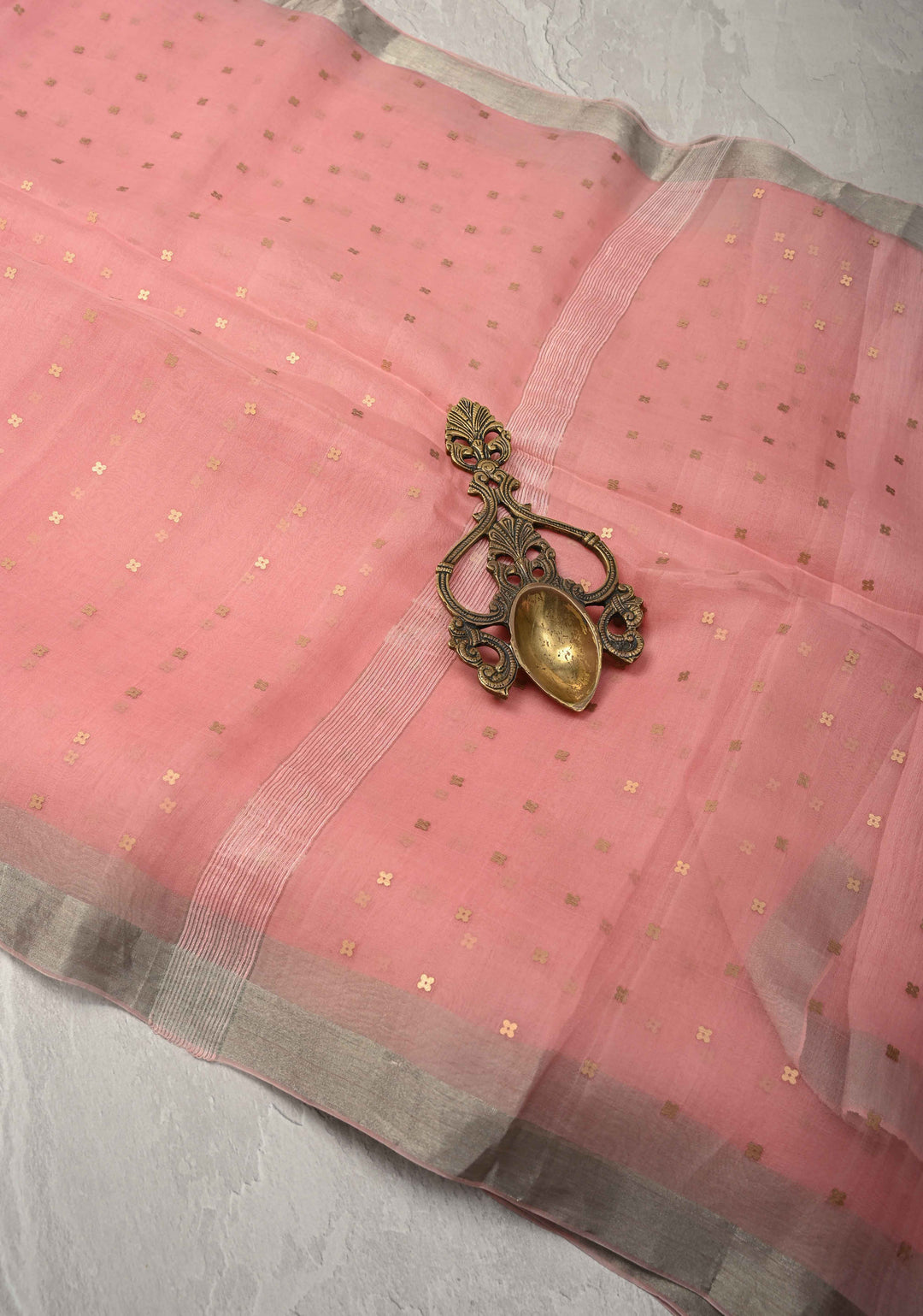 Coral Peach Silk Muslin Silk Saree with Pocket Sequins and Minimal Zari Border | SILK MARK CERTIFIED