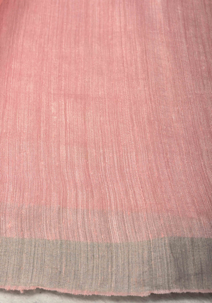 Coral Peach Silk Muslin Silk Saree with Pocket Sequins and Minimal Zari Border | SILK MARK CERTIFIED