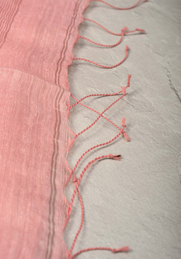 Coral Peach Silk Muslin Silk Saree with Pocket Sequins and Minimal Zari Border | SILK MARK CERTIFIED