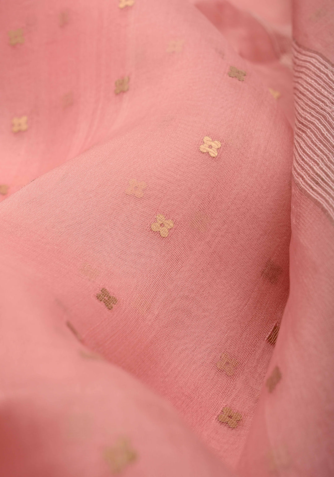 Coral Peach Silk Muslin Silk Saree with Pocket Sequins and Minimal Zari Border | SILK MARK CERTIFIED
