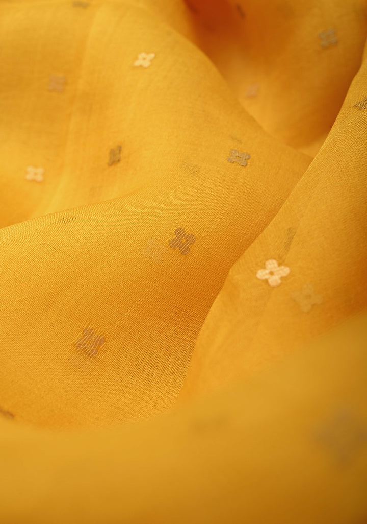 Yellow Matka Muslin Silk Saree with Pocket Sequins and Minimal Zari Border | SILK MARK CERTIFIED