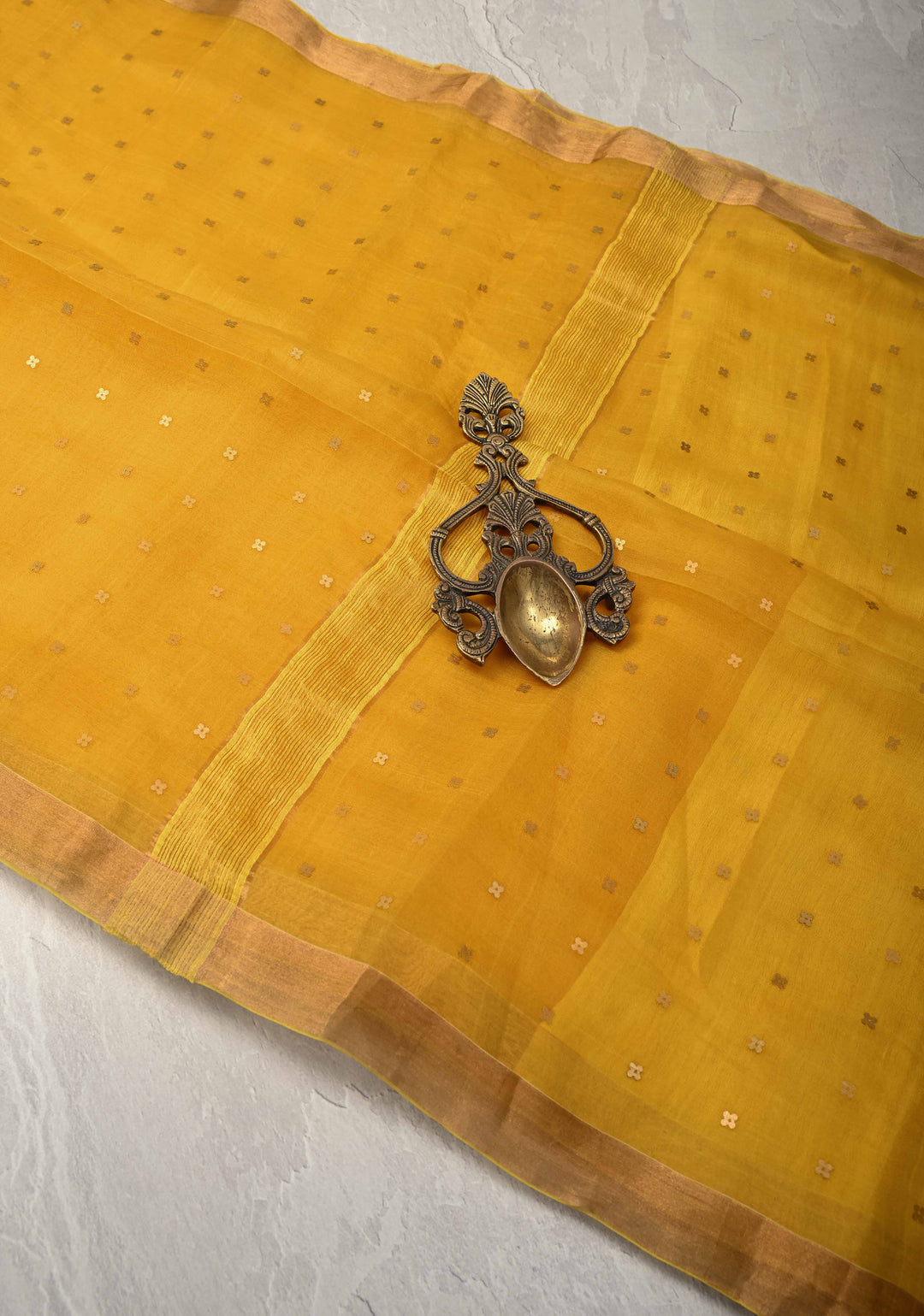 Yellow Matka Muslin Silk Saree with Pocket Sequins and Minimal Zari Border | SILK MARK CERTIFIED