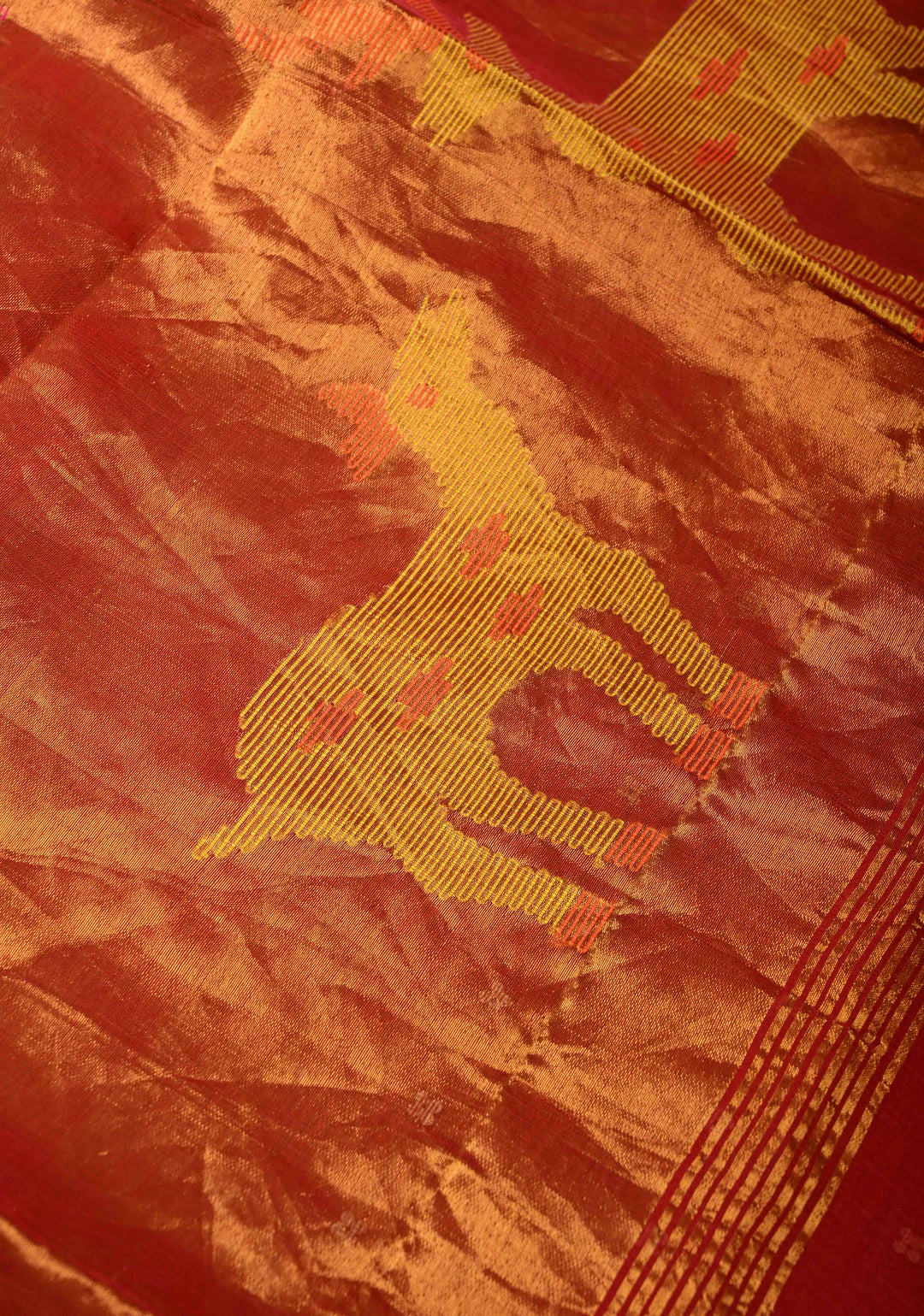 Red Matka Muslin Silk Saree with Pocket Sequins and Minimal Zari Border | SILK MARK CERTIFIED