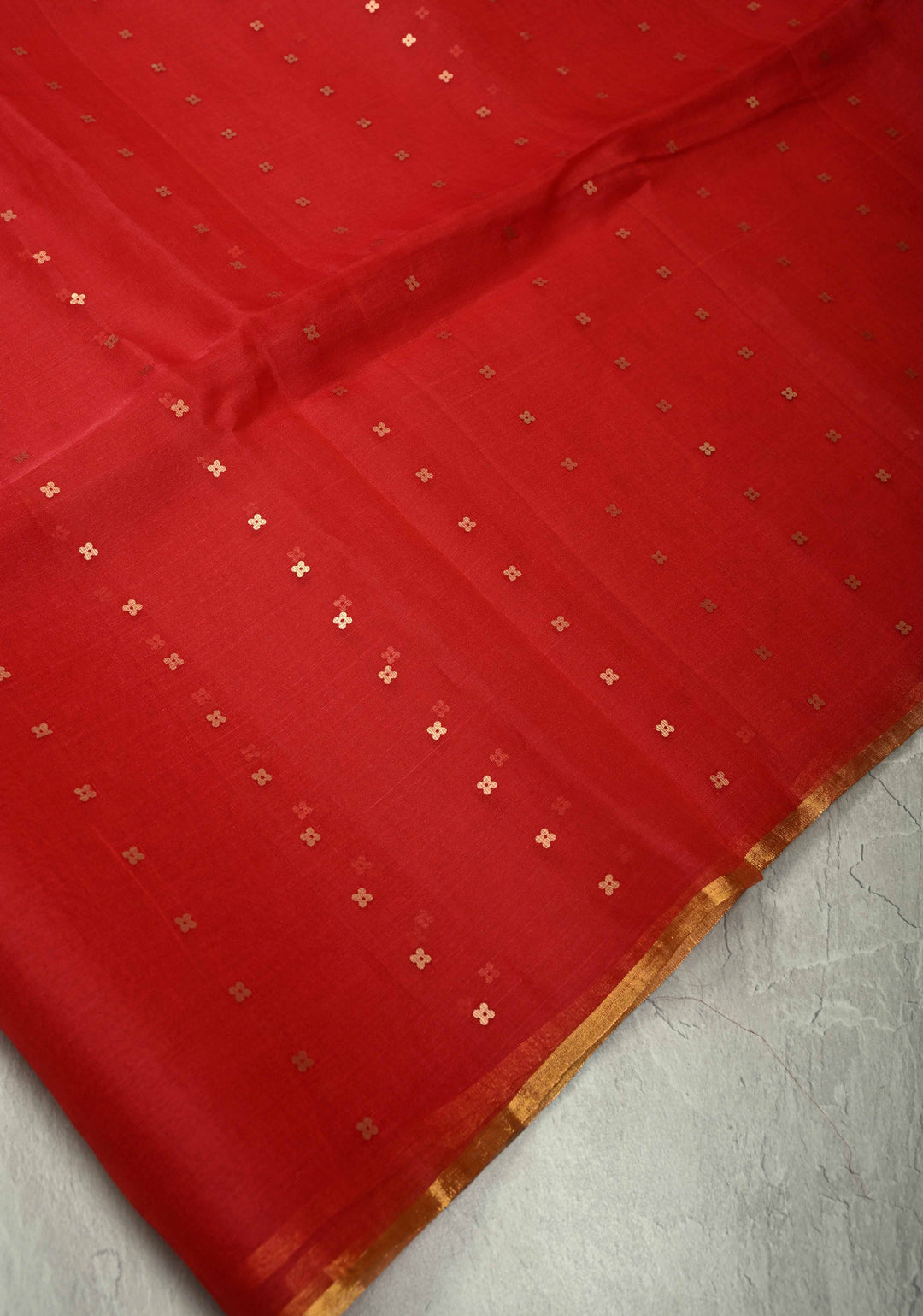 Red Matka Muslin Silk Saree with Pocket Sequins and Minimal Zari Border | SILK MARK CERTIFIED