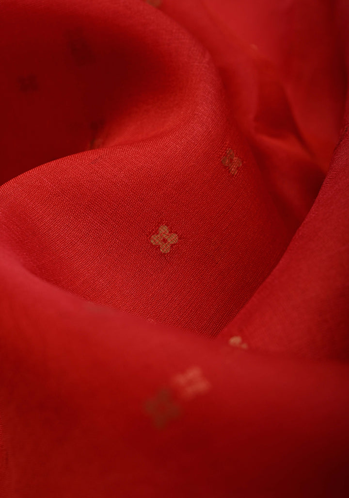 Red Matka Muslin Silk Saree with Pocket Sequins and Minimal Zari Border | SILK MARK CERTIFIED