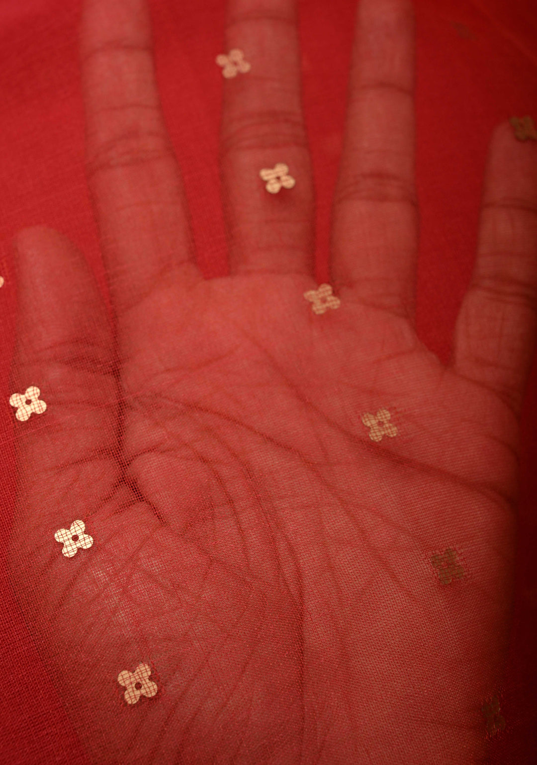 Red Matka Muslin Silk Saree with Pocket Sequins and Minimal Zari Border | SILK MARK CERTIFIED