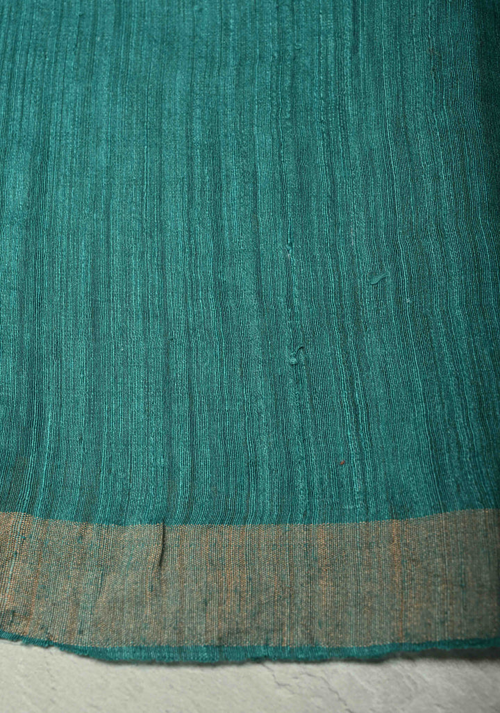 Teal Matka Muslin Silk Saree with Pocket Sequins and Minimal Zari Border | SILK MARK CERTIFIED
