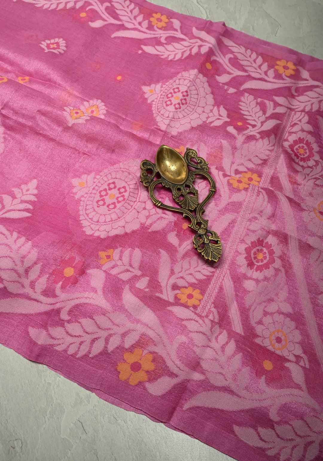 Rose Pink Meenakari Detailing on Tussar Silk Saree with Resham Buttas  | SILK MARK CERTIFIED