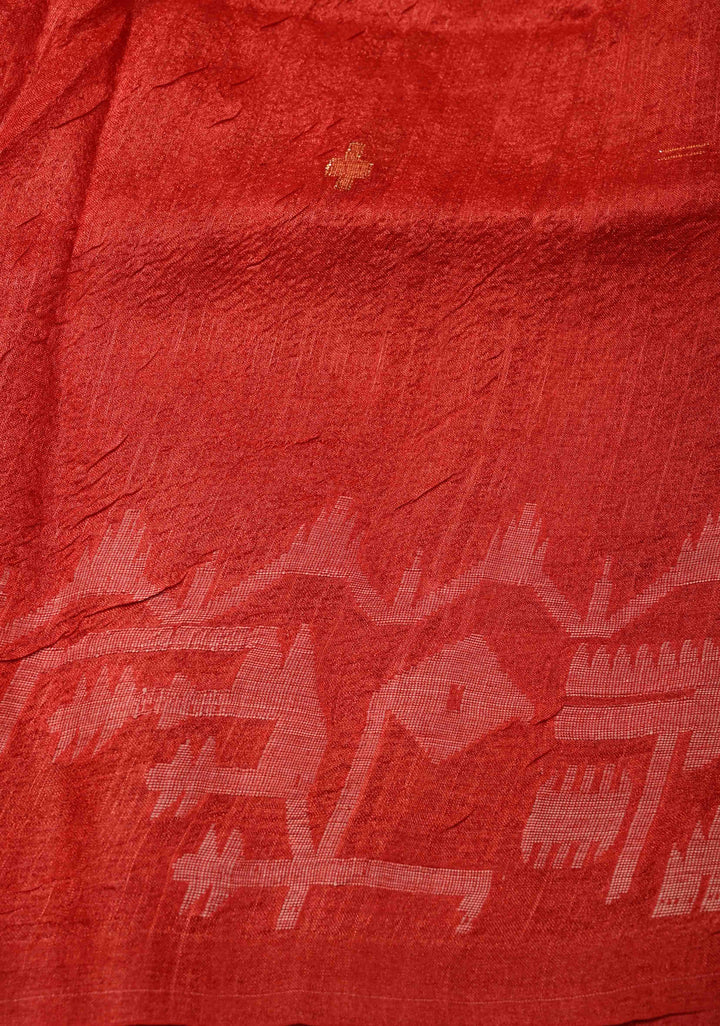 Red Resham- Zari Detailing on Tussar Silk Saree  | SILK MARK CERTIFIED