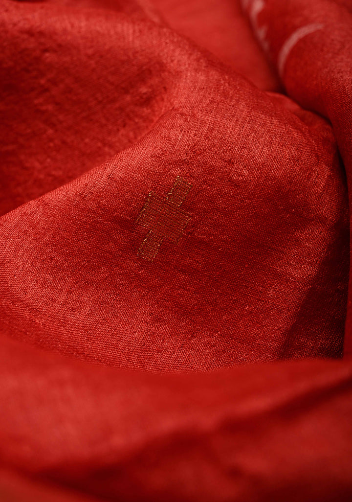 Red Resham- Zari Detailing on Tussar Silk Saree  | SILK MARK CERTIFIED