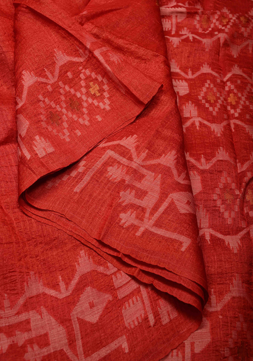 Red Resham- Zari Detailing on Tussar Silk Saree  | SILK MARK CERTIFIED