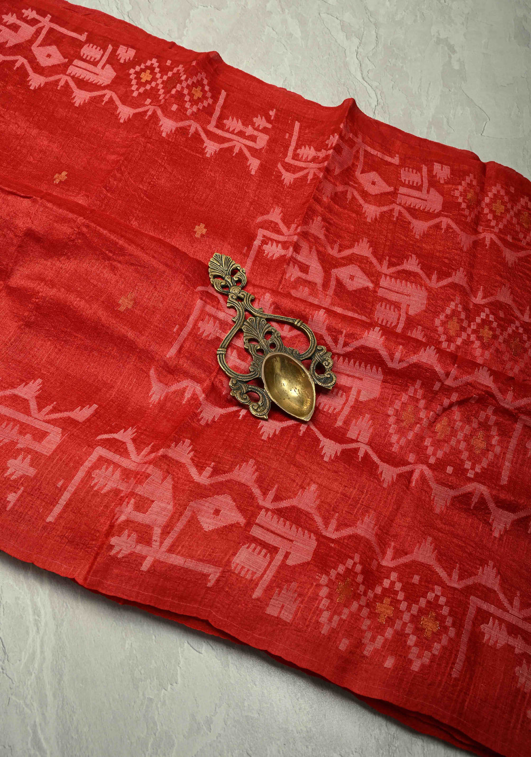 Red Resham- Zari Detailing on Tussar Silk Saree  | SILK MARK CERTIFIED