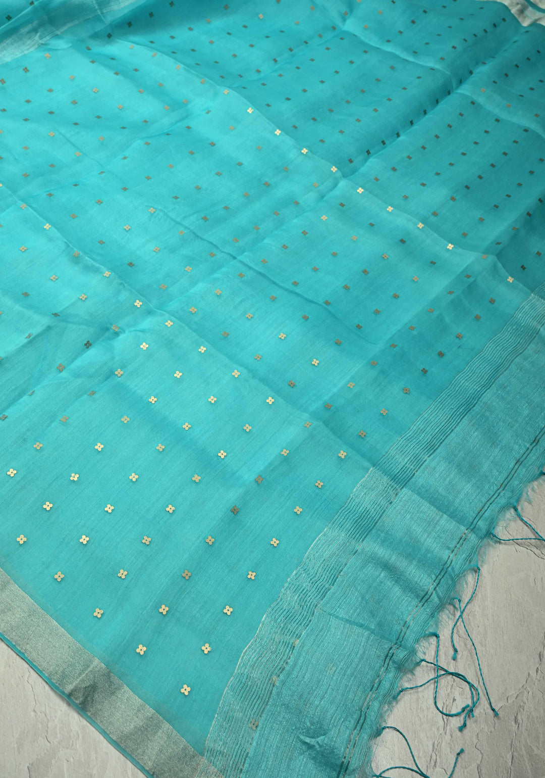 Aqua Matka Muslin Silk Saree with Pocket Sequins and Minimal Zari Border | SILK MARK CERTIFIED