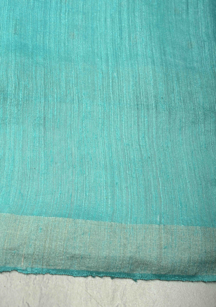 Aqua Matka Muslin Silk Saree with Pocket Sequins and Minimal Zari Border | SILK MARK CERTIFIED