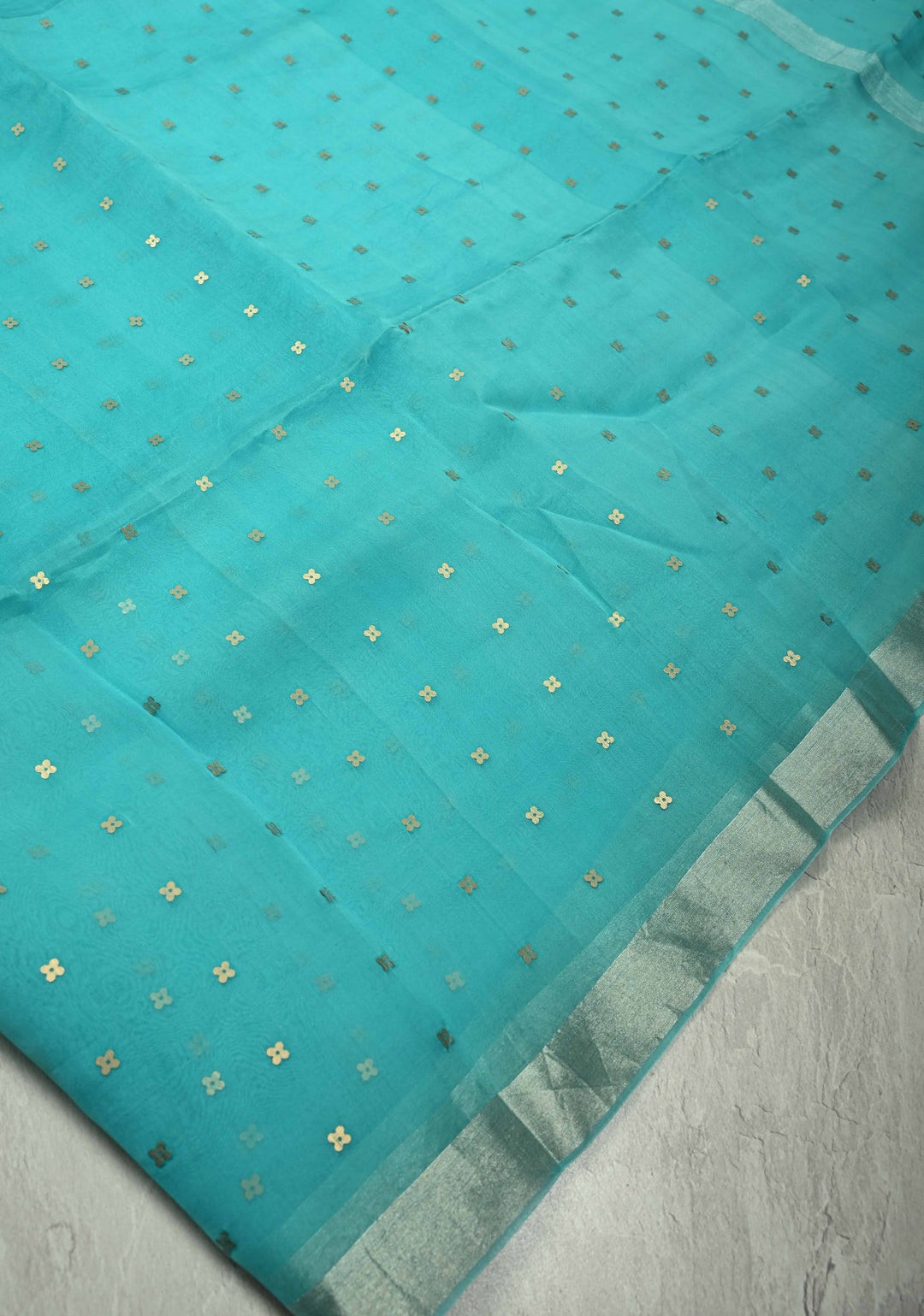 Aqua Matka Muslin Silk Saree with Pocket Sequins and Minimal Zari Border | SILK MARK CERTIFIED