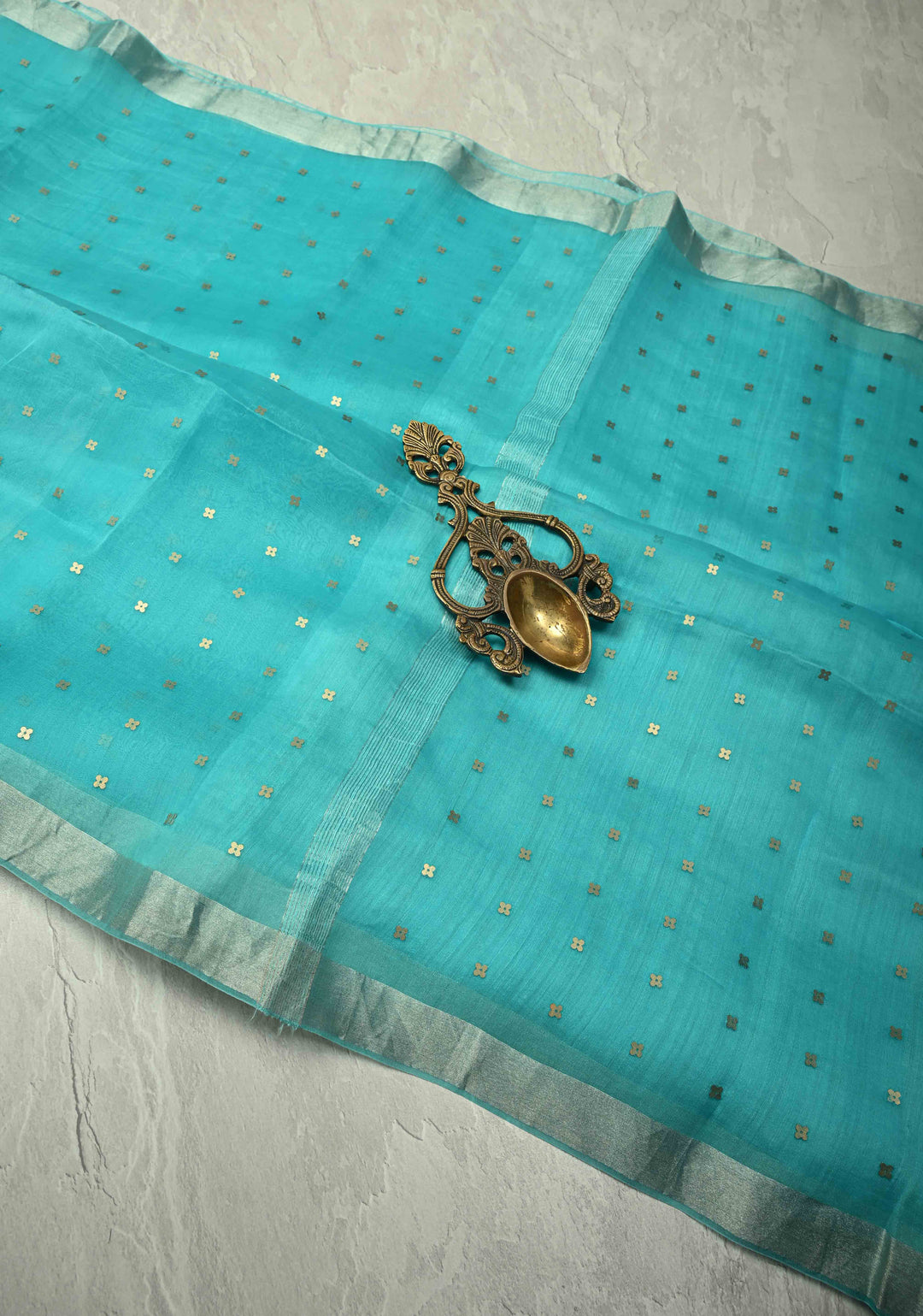 Aqua Matka Muslin Silk Saree with Pocket Sequins and Minimal Zari Border | SILK MARK CERTIFIED