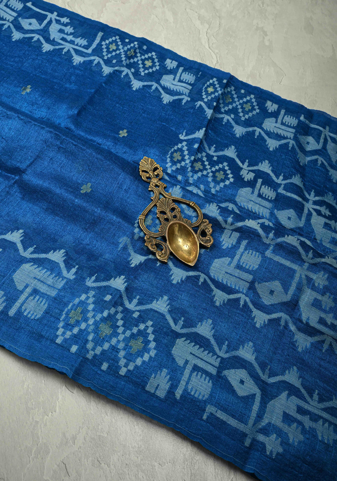 Peacock Blue Tussar Silk Saree with Meenakari Resham Buttas Detailing  | SILK MARK CERTIFIED