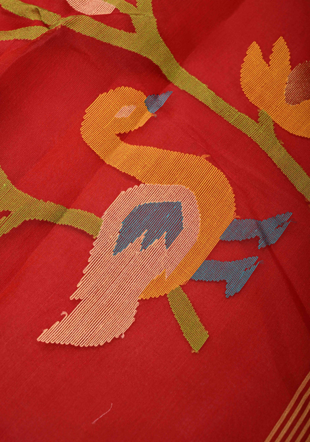 Deep Red Meenakari Design on Muslin Silk Saree with Resham Jamdani Weaving | SILK MARK CERTIFIED