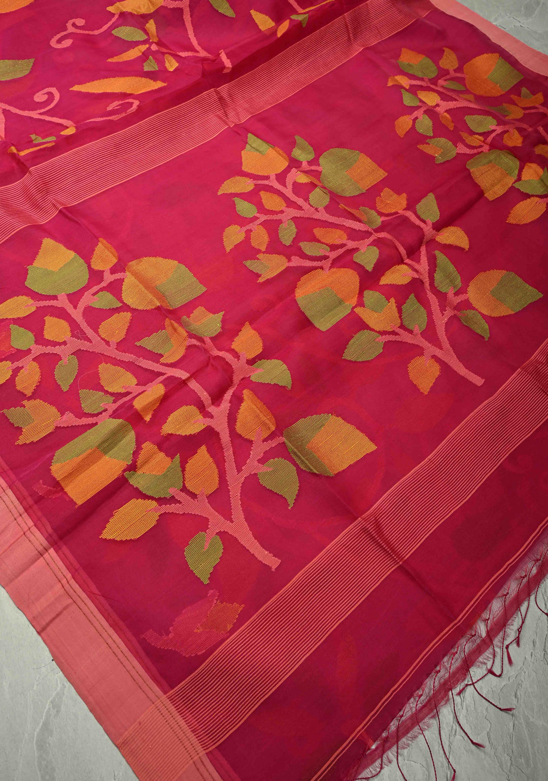 Exquisite Pink Meenakari Design on Silk Muslin Saree with Resham Jamdani Weaving | SILK MARK CERTIFIED