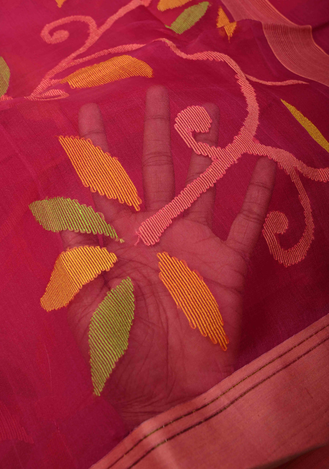 Exquisite Pink Meenakari Design on Silk Muslin Saree with Resham Jamdani Weaving | SILK MARK CERTIFIED