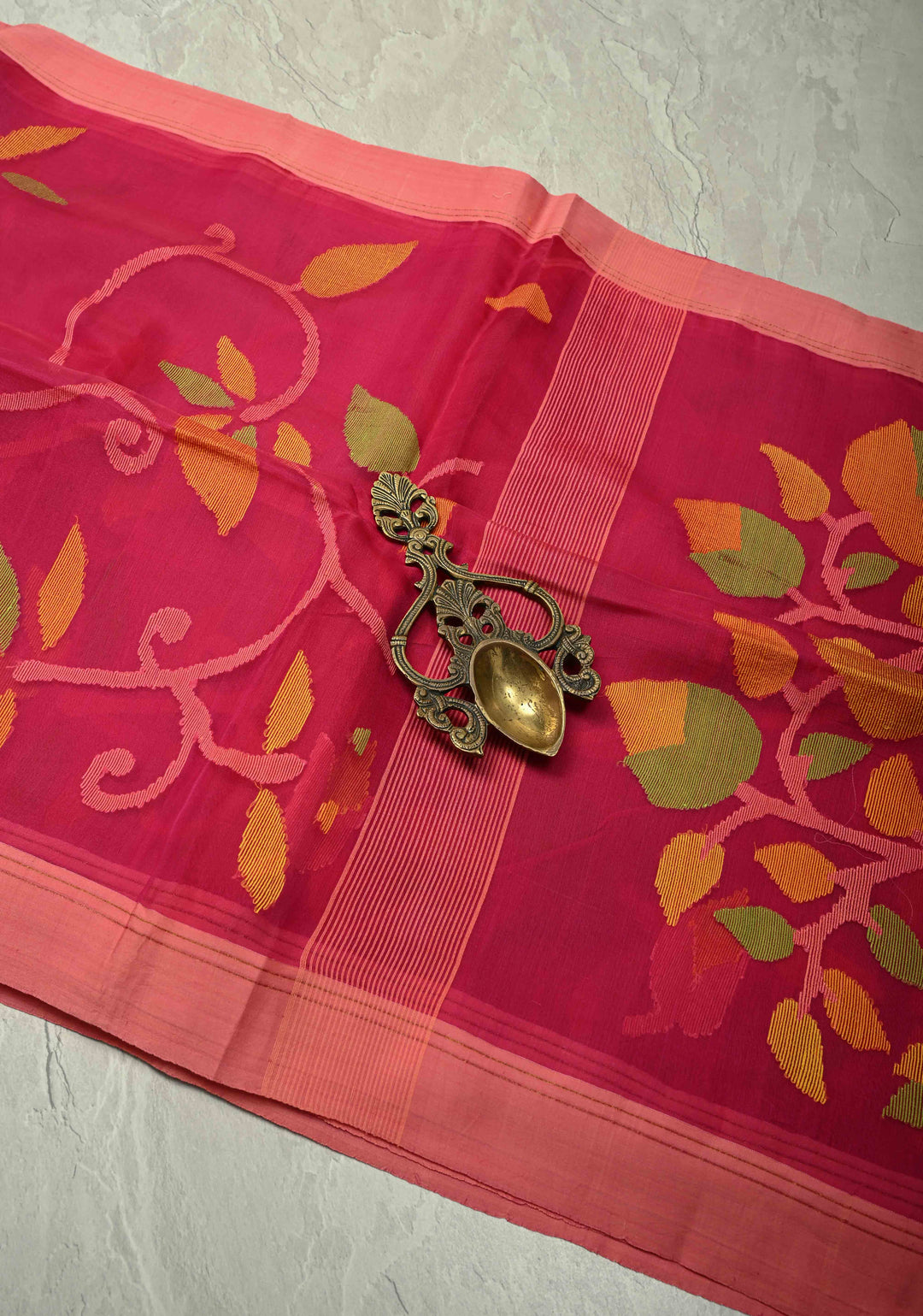 Exquisite Pink Meenakari Design on Silk Muslin Saree with Resham Jamdani Weaving | SILK MARK CERTIFIED