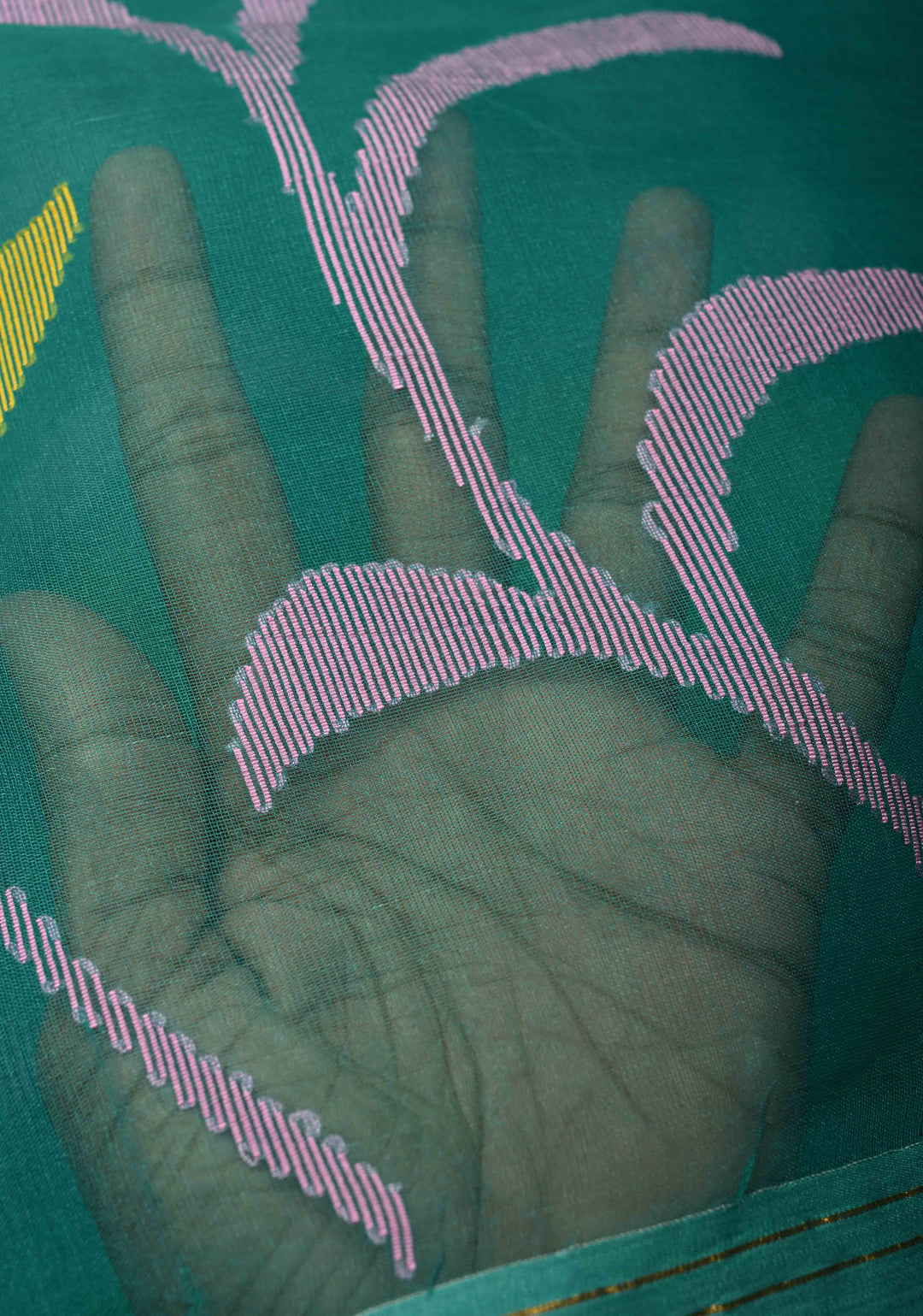 Rama Green Meenakari Design on Silk Muslin Saree with Resham Jamdani Weaving and Border-Pallu | SILK MARK CERTIFIED