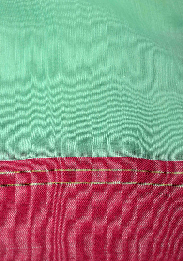 Mint Green Silk Muslin Saree with Resham Jamdani Weaving and Contrast Border | SILK MARK CERTIFIED