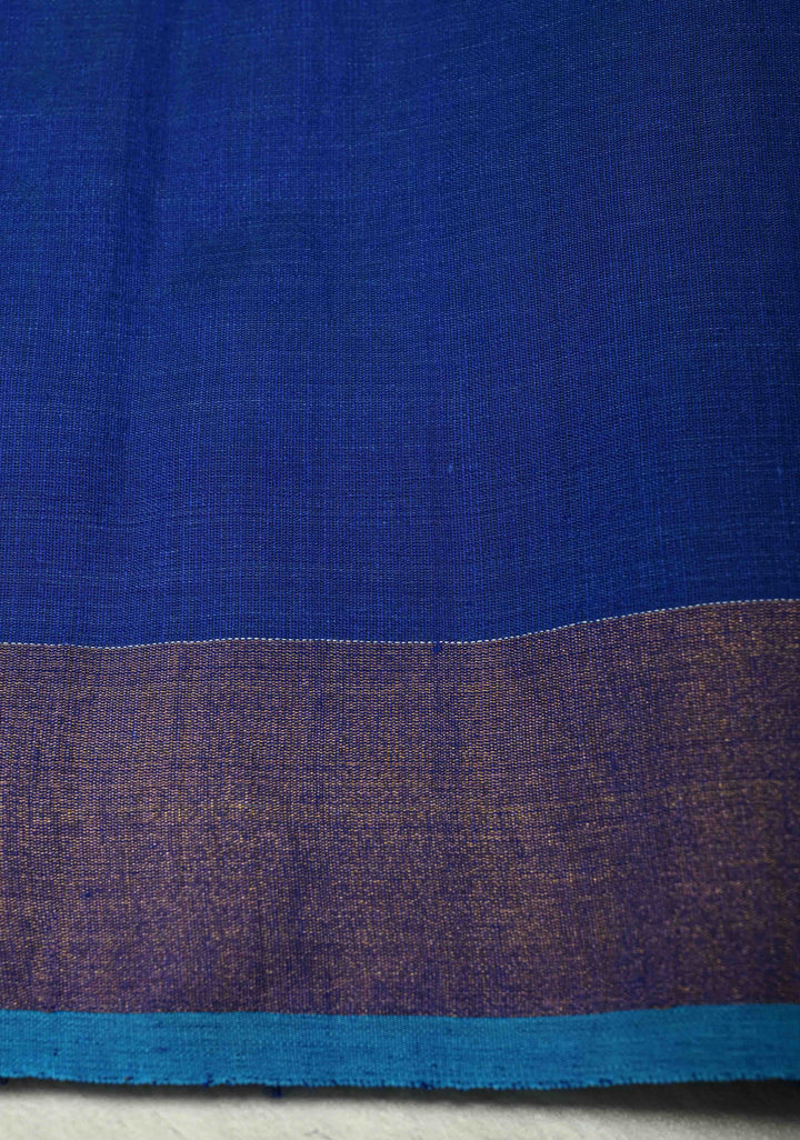Sapphire Blue Meenakari Design on Muslin Silk Saree with Resham Jamdani Weaving and Zari Border-Pallu | SILK MARK CERTIFIED