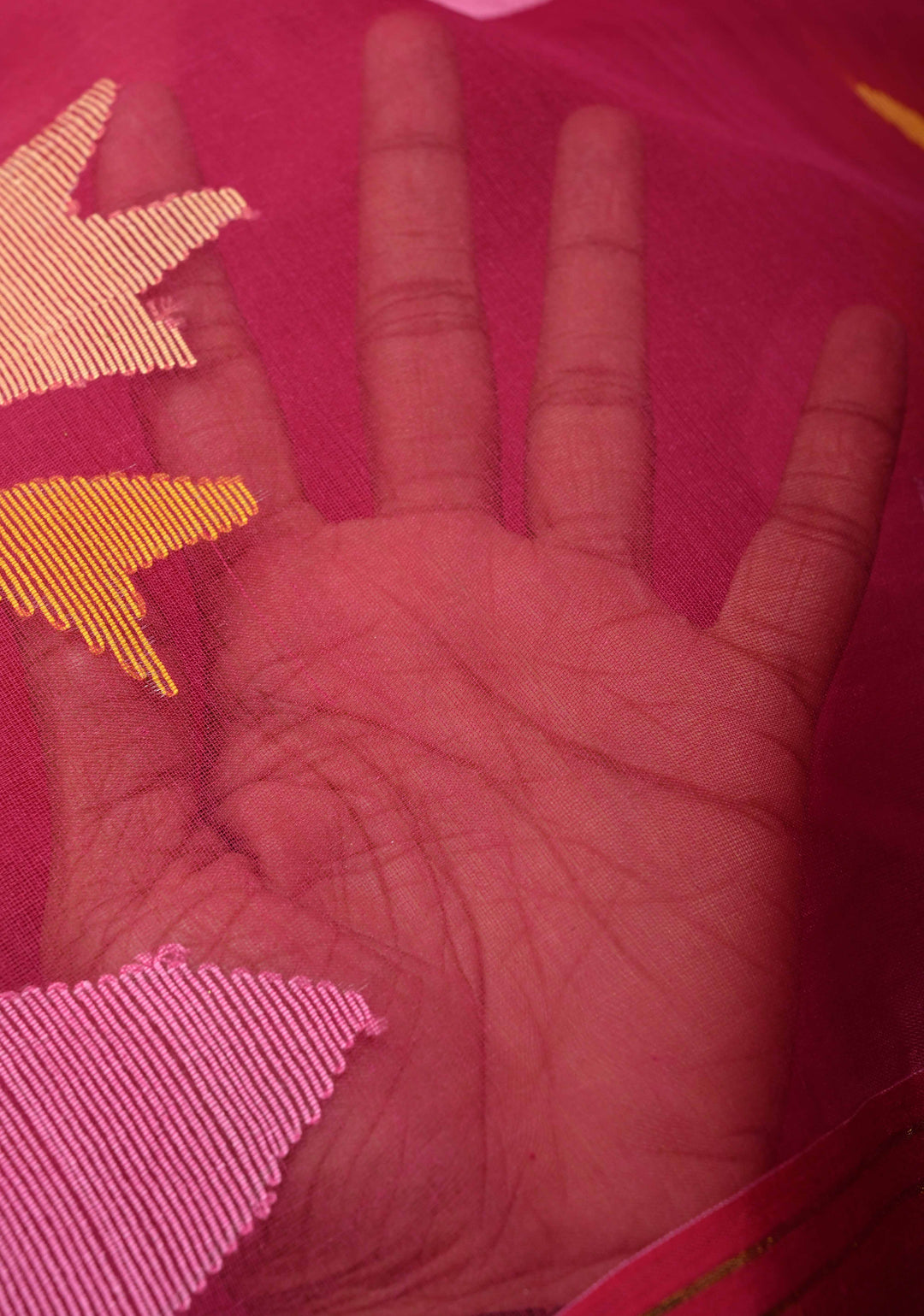 Rani Pink Meenakari Design on  Muslin Silk Saree with Resham Jamdani Weaving  | SILK MARK CERTIFIED