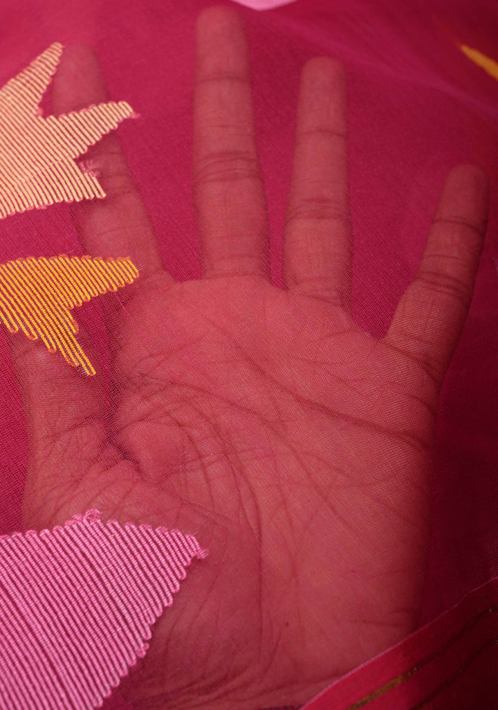 Rani Pink Meenakari Design on  Muslin Silk Saree with Resham Jamdani Weaving  | SILK MARK CERTIFIED