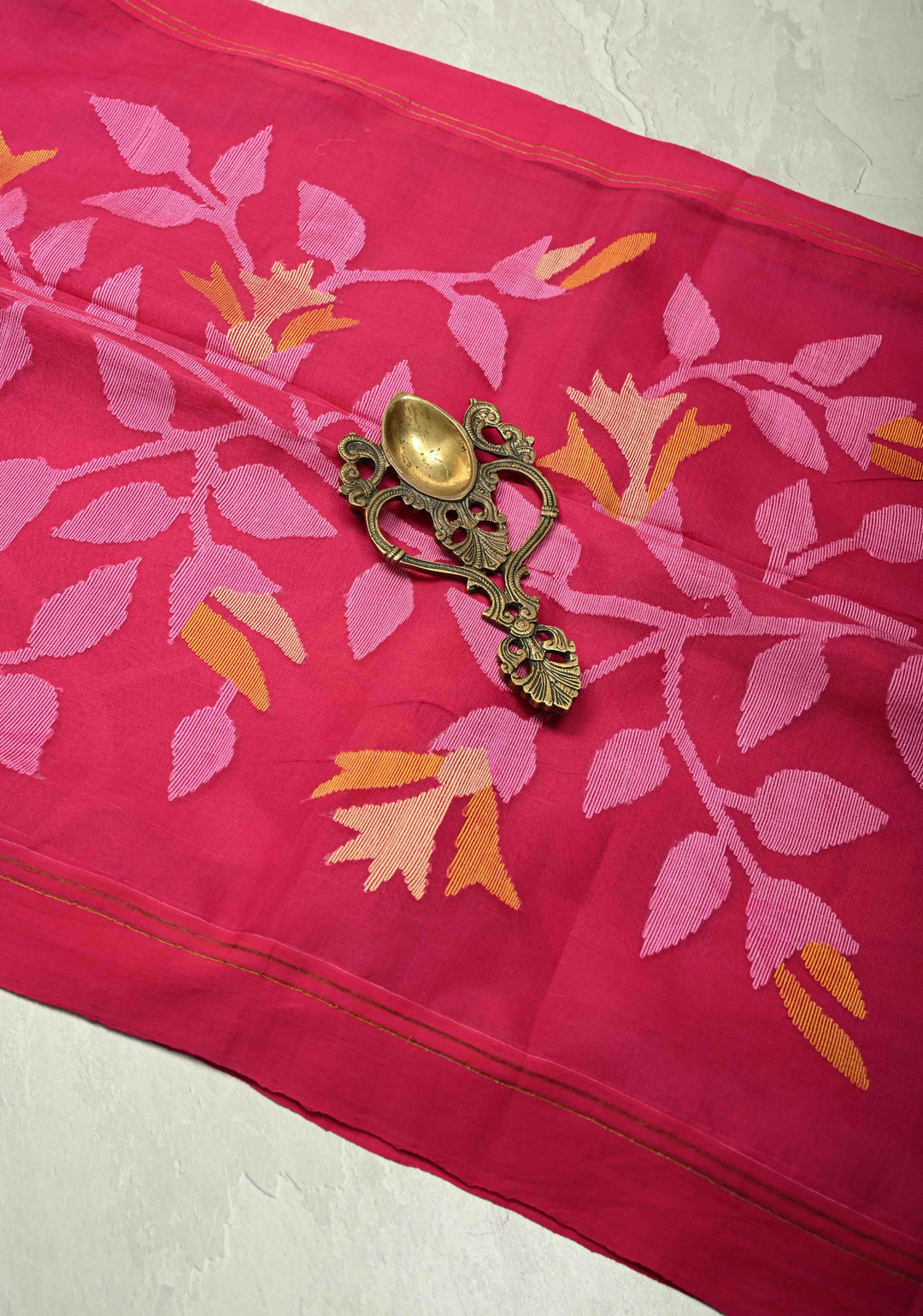 Rani Pink Meenakari Design on  Muslin Silk Saree with Resham Jamdani Weaving  | SILK MARK CERTIFIED