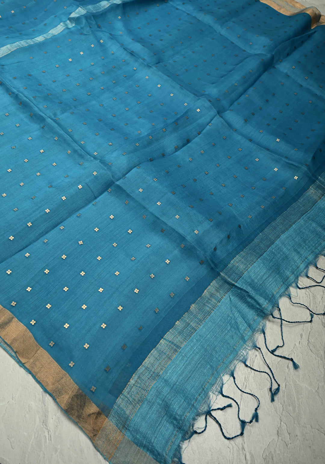 Dark Sky Matka Muslin Silk Saree with Pocket Sequins and Minimal Zari Border | SILK MARK CERTIFIED